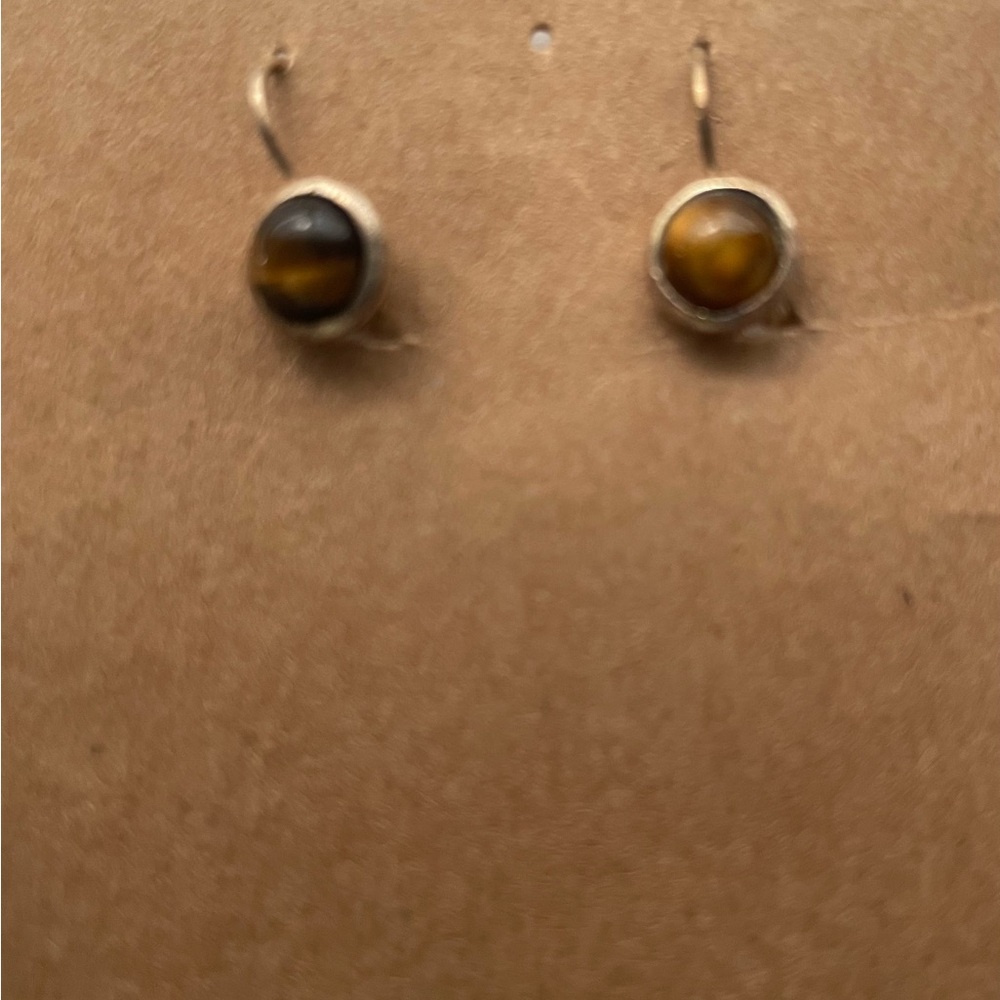 Sterling Silver Tiger's Eye Drop Earrings - Brown